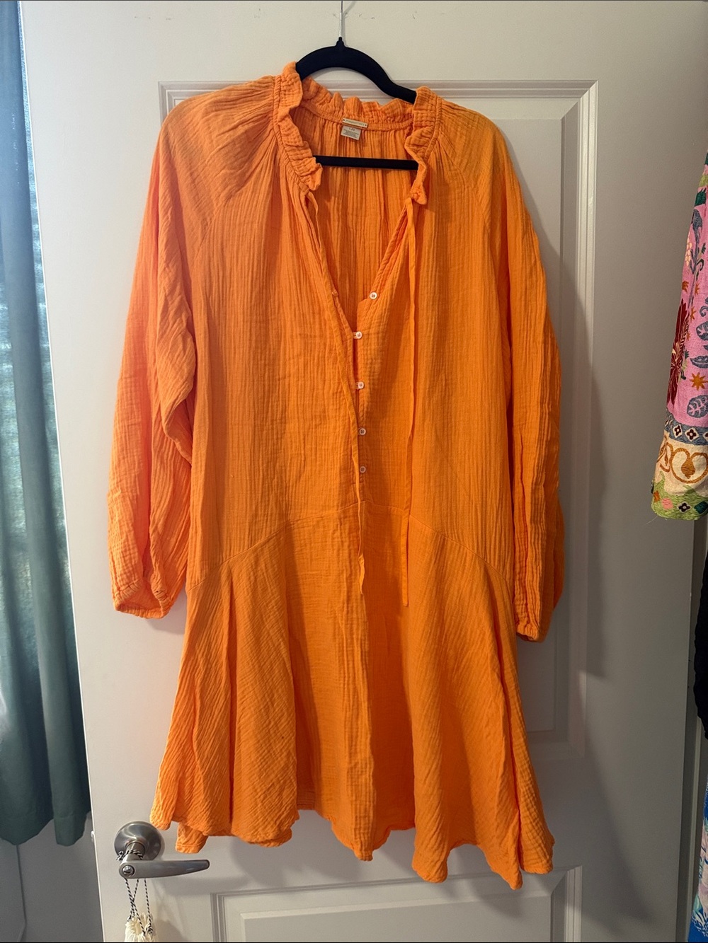 Magaschoni Vibrant Orange Button-Front Long-Sleeve Dress